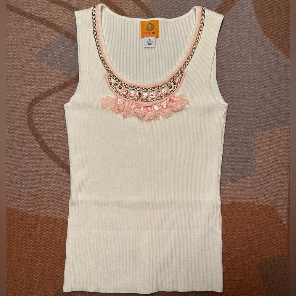 New Ruby Rd bedazzled ribbed tank, S
